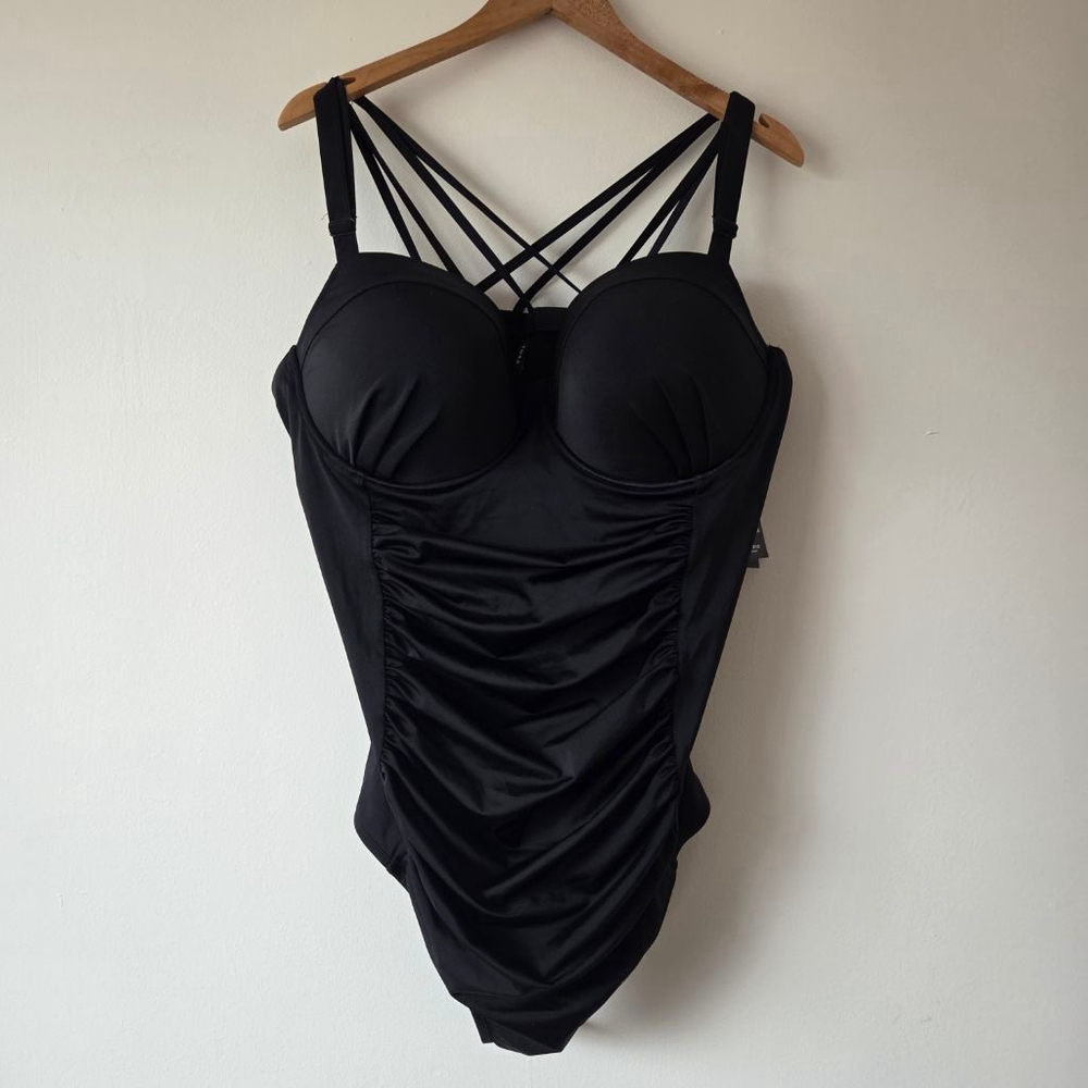 NWT Torrid 4X Black Slim Fix Underwire Strappy Back One Piece Swimsuit Slimming - Picture 4 of 12